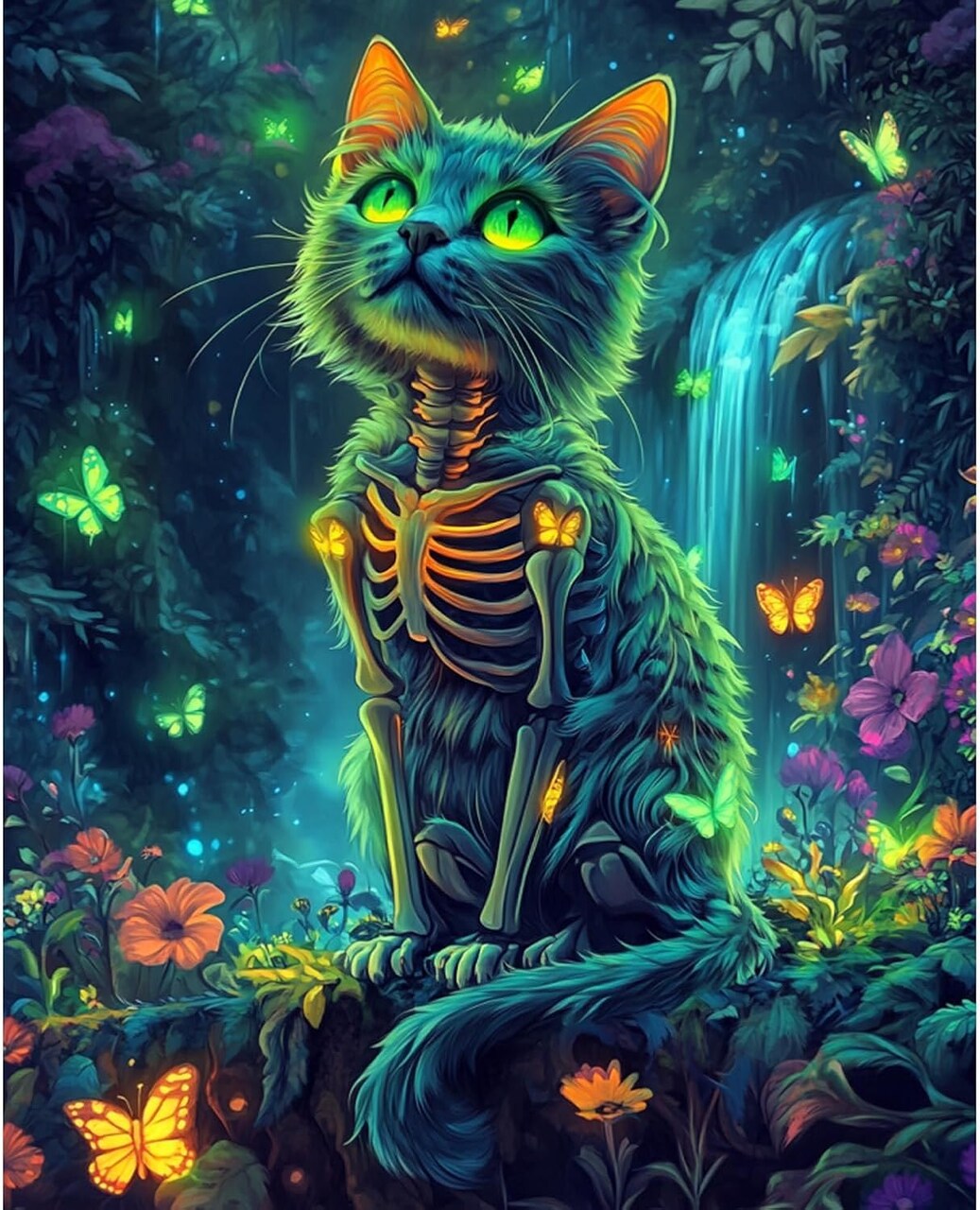 Cat Skeleton Paint by Numbers Kit for Adults – 16"x20" DIY Acrylic Canvas Painting for Beginners – Fun Home Wall Art & Creative Gift